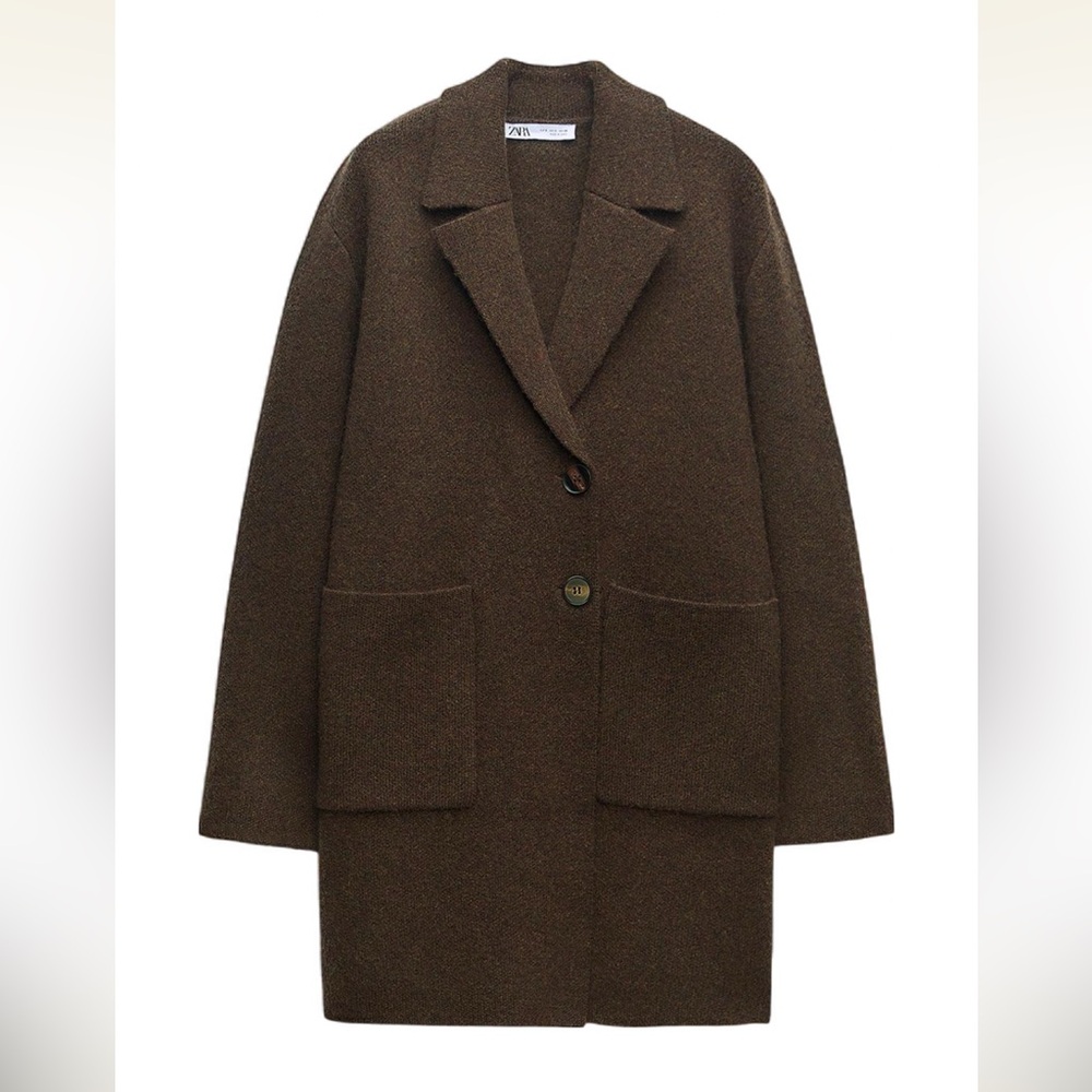 Zara Brown Knit Pea Coat / Car Coat